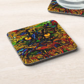 Kleurrijke Mozaïek Cat Art Prin Bier Onderzetter (Linkerzijde)