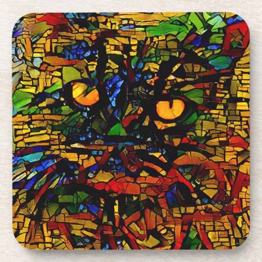 Kleurrijke Mozaïek Cat Art Prin Bier Onderzetter (Voorkant)