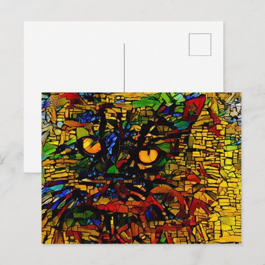 Kleurrijke Mozaïek Cat Art Prin Briefkaart (Voorkant / Achterkant)