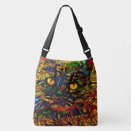 Kleurrijke Mozaïek Cat Art Prin Crossbody Tas