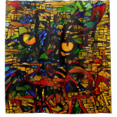 Kleurrijke Mozaïek Cat Art Prin Douchegordijn (Voorkant)