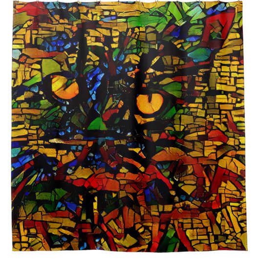 Kleurrijke Mozaïek Cat Art Prin Douchegordijn (Voorkant)