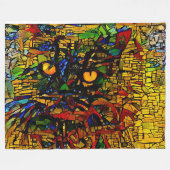 Kleurrijke Mozaïek Cat Art Prin Fleece Deken (Voorkant (Horizontaal))