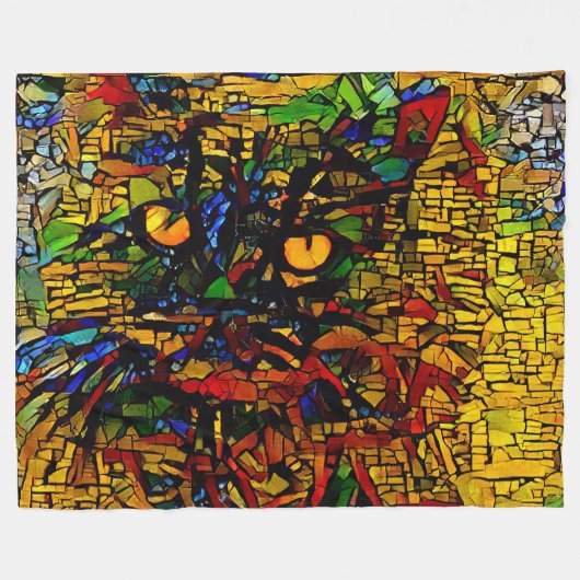 Kleurrijke Mozaïek Cat Art Prin Fleece Deken (Voorkant (Horizontaal))
