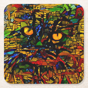 Kleurrijke Mozaïek Cat Art Prin Kartonnen Onderzetters