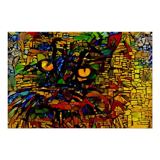 Kleurrijke Mozaïek Cat Art Prin Perfect Poster (Voorkant)