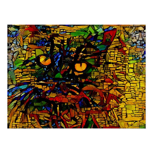 Kleurrijke Mozaïek Cat Art Prin Perfect Poster (Voorkant)