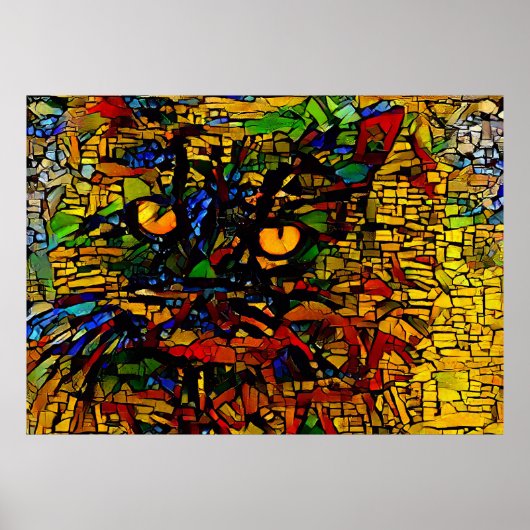 Kleurrijke Mozaïek Cat Art Prin Poster (Voorkant)