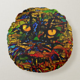 Kleurrijke Mozaïek Cat Art Prin Rond Kussen