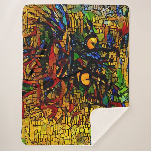 Kleurrijke Mozaïek Cat Art Prin Sherpa Deken (Voorkant)