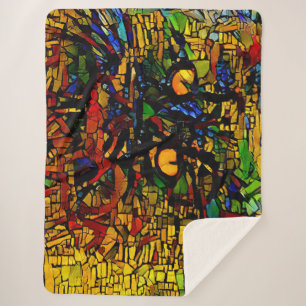 Kleurrijke Mozaïek Cat Art Prin Sherpa Deken