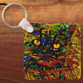 Kleurrijke Mozaïek Cat Art Prin Sleutelhanger (Voorkant)