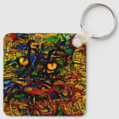 Kleurrijke Mozaïek Cat Art Prin Sleutelhanger (Achterkant)