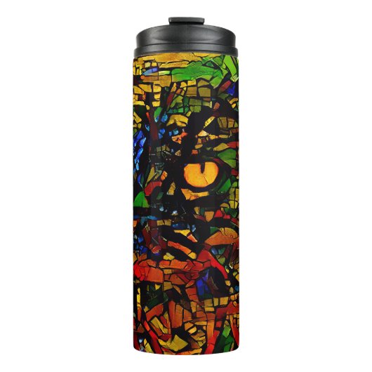 Kleurrijke Mozaïek Cat Art Prin Thermosbeker (Voorkant)