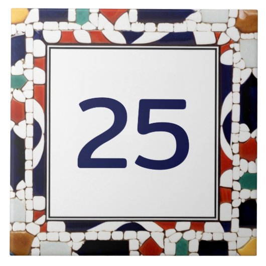 Kleurrijke Mozaïek gebouw huisnummer plaqueteken Tegeltje (Voorkant)