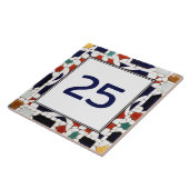 Kleurrijke Mozaïek gebouw huisnummer plaqueteken Tegeltje (Zijkant)