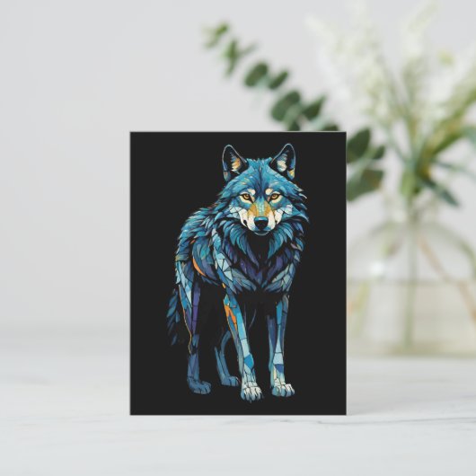Kleurrijke Mozaïek Illustratie van Majestic Wolf Briefkaart (Staand voorkant)