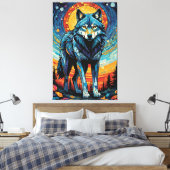 Kleurrijke Mozaïek Illustratie van Majestic Wolf Canvas Afdruk (Insitu (Slaapkamer))