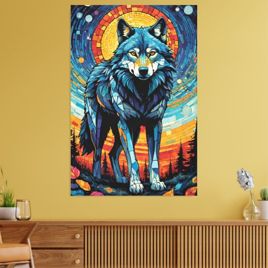 Kleurrijke Mozaïek Illustratie van Majestic Wolf Canvas Afdruk (Insitu (Woonkamer))