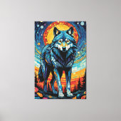 Kleurrijke Mozaïek Illustratie van Majestic Wolf Canvas Afdruk (Voorkant)