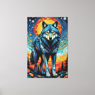 Kleurrijke Mozaïek Illustratie van Majestic Wolf Canvas Afdruk
