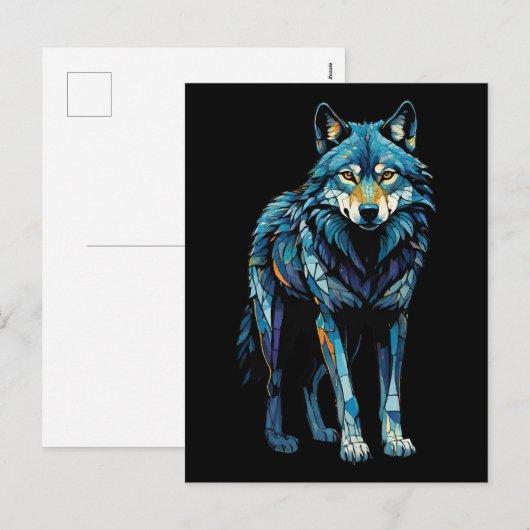Kleurrijke Mozaïek Illustratie van Majestic Wolf Feestdagenkaart (Voorkant / Achterkant)