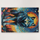 Kleurrijke Mozaïek Illustratie van Majestic Wolf Legpuzzel (Horizontaal)