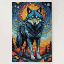 Kleurrijke Mozaïek Illustratie van Majestic Wolf