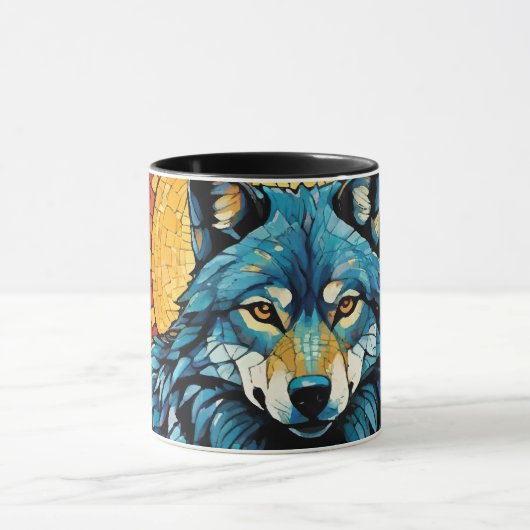 Kleurrijke Mozaïek Illustratie van Majestic Wolf Mok (Midden)