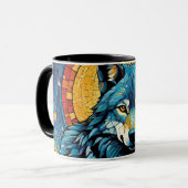 Kleurrijke Mozaïek Illustratie van Majestic Wolf Mok (Voorkant links)