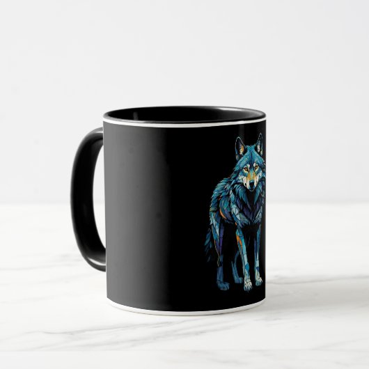 Kleurrijke Mozaïek Illustratie van Majestic Wolf Mok (Voorkant links)