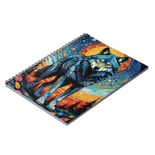 Kleurrijke Mozaïek Illustratie van Majestic Wolf Notitieboek (Linkerzijde)