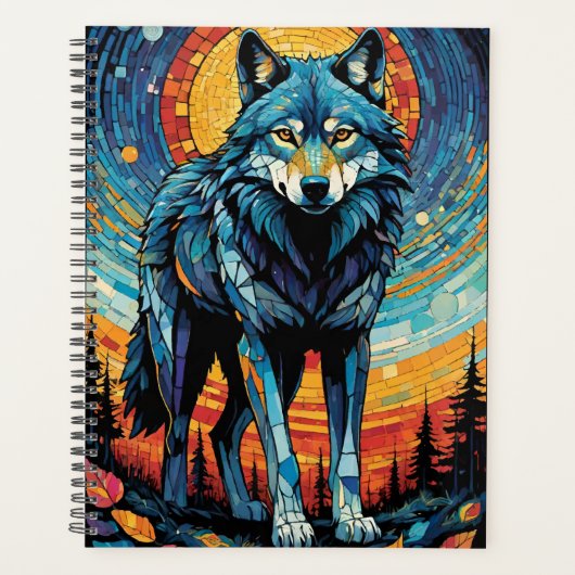 Kleurrijke Mozaïek Illustratie van Majestic Wolf Planner (Voorkant)