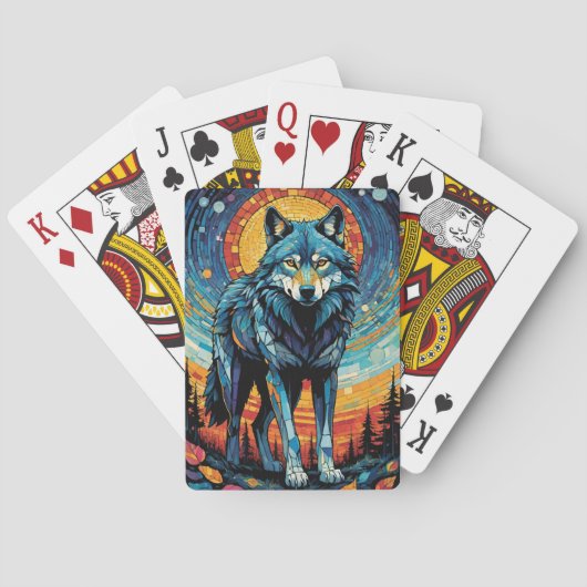 Kleurrijke Mozaïek Illustratie van Majestic Wolf Pokerkaarten (Achterkant)