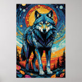 Kleurrijke Mozaïek Illustratie van Majestic Wolf Poster (Voorkant)