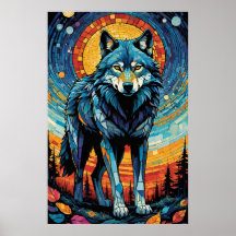 Kleurrijke Mozaïek Illustratie van Majestic Wolf