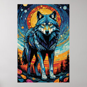 Kleurrijke Mozaïek Illustratie van Majestic Wolf Poster