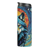 Kleurrijke Mozaïek Illustratie van Majestic Wolf Thermosbeker (Geroteerd rechts)