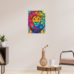 Kleurrijke Mozaïek Leeuw Geometrisch Abstracte Pos Poster