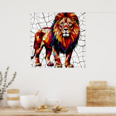 Kleurrijke Mozaïek Leeuw Sculptuur Poster (Keuken)