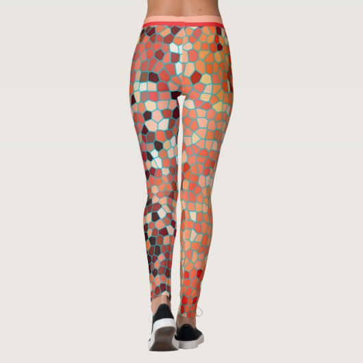 Kleurrijke Mozaïek Perzik Abstract geometrisch pat Leggings (Achterkant)
