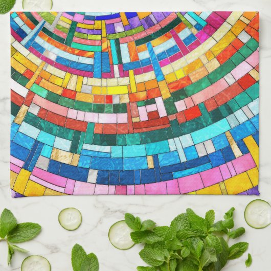Kleurrijke Mozaïek Spiraal Theedoek (Gevouwen)
