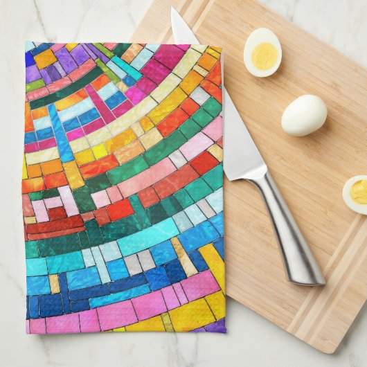 Kleurrijke Mozaïek Spiraal Theedoek (Quarter Fold)