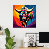 Kleurrijke mozaïek stier poster (Thuiskantoor)