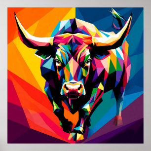 Kleurrijke mozaïek stier poster