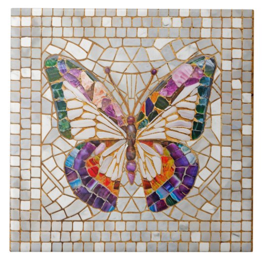 Kleurrijke mozaïek vlinder tegeltje (Voorkant)