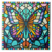 Kleurrijke mozaïek vlinder tegeltje (Voorkant)