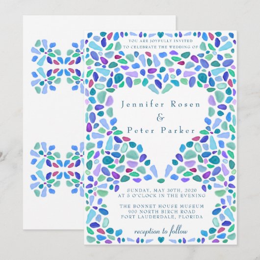 Kleurrijke Mozaïek Zee Glas Trouwdag Kaart (Voorkant / Achterkant)