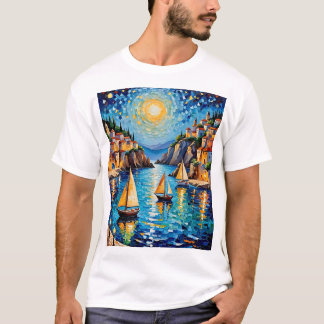 Kleurrijke Mozaïek Zeilen Mediterraan Sunset T-shi T-shirt
