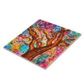 Kleurrijke mozaïekboom - Levensboom Tegeltje (Zijkant)